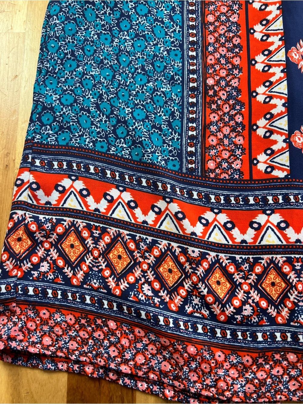Anne Carson XS Boho Sleeveless Floral Border Print Tank Top Navy Orange - Picture 3 of 11